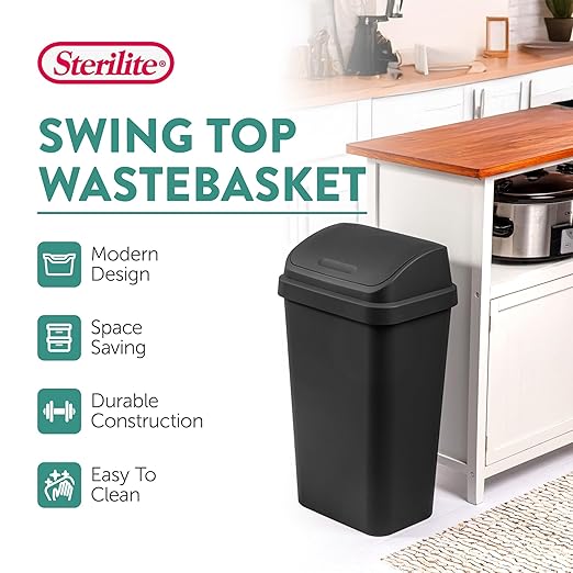 Sterilite 12-Pack Swing Top Wastebasket, Sleek Square Profile Trash Can - Image 2