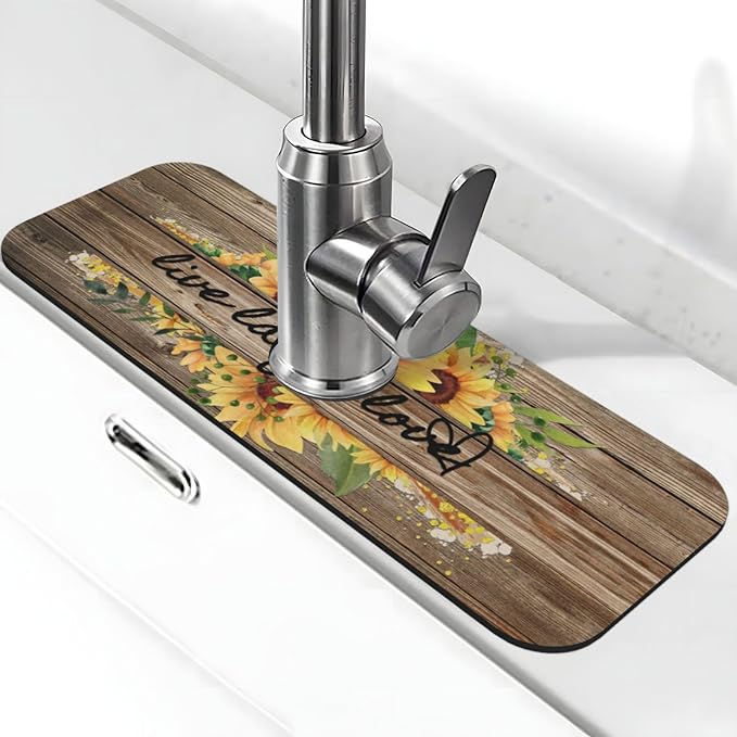Sunflower On Board Rustic Yellow Summer Fall Live Laugh Love Kitchen Sink by WILL+BUDXEG