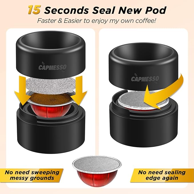 CAPMESSO Reusable Vertuo Pod Refill Kit, Faster Seal Reusable Nespresso Vertuo - Image 2