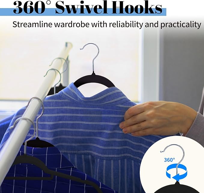 Smartor Black Velvet Hangers 60 Pack, Space Saving Clothes Hangers - Image 7