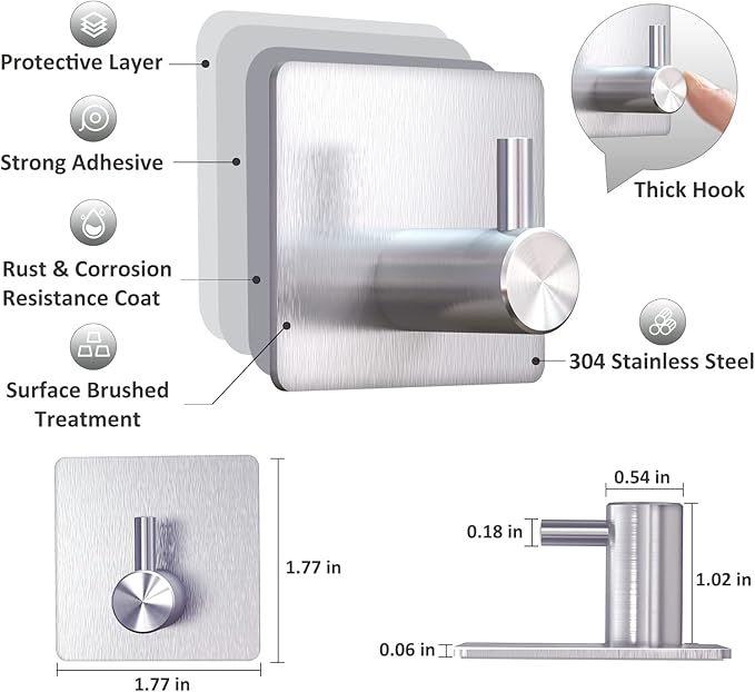 VIS'V Adhesive Towel Hooks, Waterproof Shower Wall Stick on Hooks, 2 Extra - Image 3