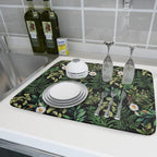Green Botanical Dish Drying Mat 18x24 Inch Plant Leaf Fast Dry Dish Drainer - Image 6
