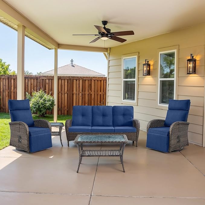 Belord Dual-Adjust Swivel Outdoor Recliner Chair Set of 3 - Reclining Patio Chair with Adjustable Backrest and Footrest, All-Weather Wicker Chaise Lounge Outdoor with Side Table for Pool Deck Brown - Image 2