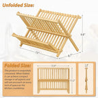 Bamboo Dish Drying Rack, Collapsible 2-Tier Dish Drainer Kitchen Plate Rack - Image 2