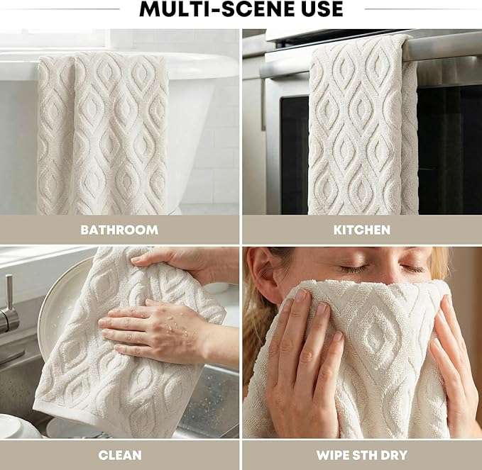 Artoid Mode 1 Pc Beige 3D Diamond Grid Jacquard Hand Towels - Image 6