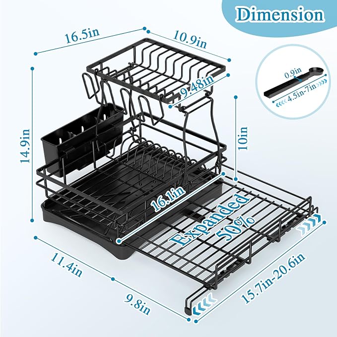 2 Tier Dish Drying Rack, Large Extendable Dish Racks - Image 2