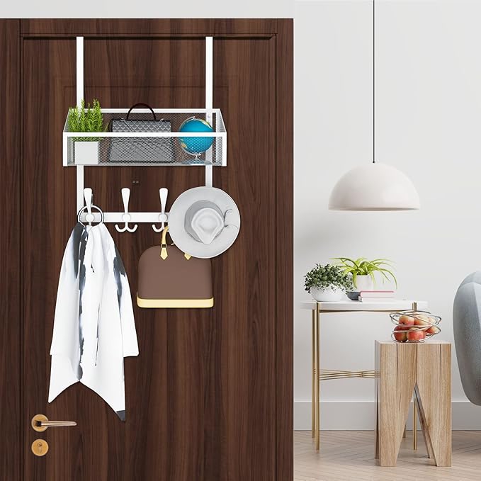 Over The Door Hooks Organizer, Coat Rack Over The Door Storage Hanger Towel Rack - Image 4