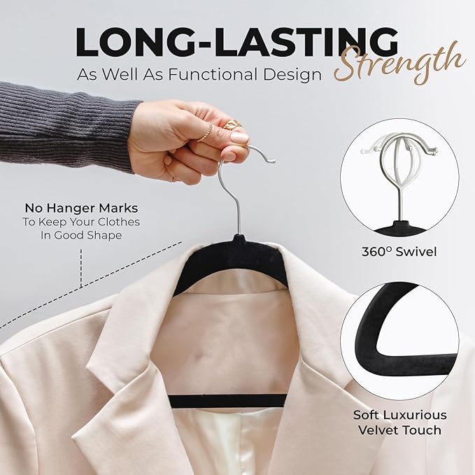 200 Pack Velvet Hanger for Shirt Pants Dresses Skirts Suits Jackets - Image 4