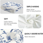 Blue Floral Hand Towels for Bathroom Humingbird Kitchen Towels Watercolor - Image 3