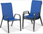 MAMIZO Patio Dining Chairs, Stackable All Weather Teslin Chair, Heavy Duty Outdoor Breathable Chairs Set, w/Armrests, Upgraded Chair FeetW/Strenthened Iron Spacers, 330 LBS (4, Navy Blue) by MAMIZO