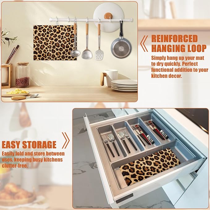 Animal Leopard Dish Drying Mat for Kitchen Counter Microfiber Absorbent Dish - Image 5