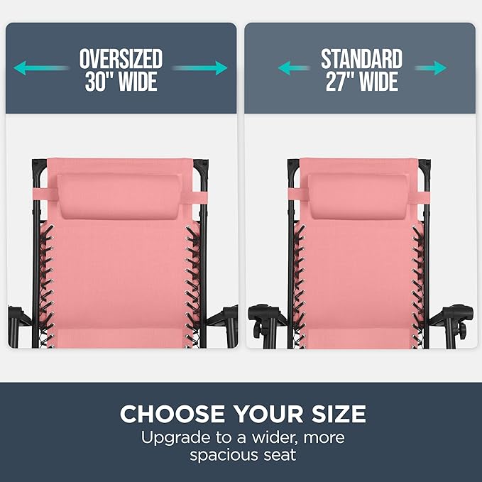 Best Choice Products 30” Wide Folding Zero Gravity Outdoor Recliner Patio Lounge Chair w/Adjustable Canopy Shade, Headrest, Side Accessory Tray - Pink - Image 4