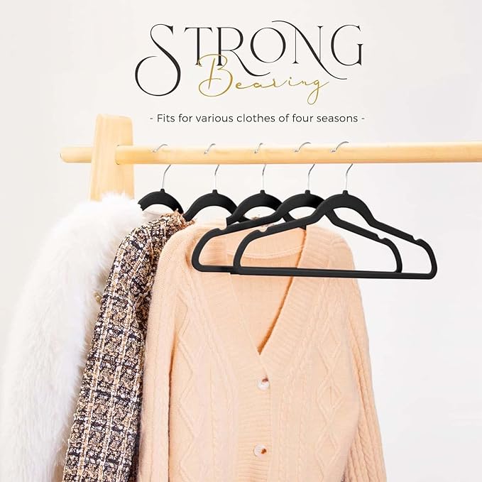 HOUSE DAY Black Velvet Hangers 120 Pack, Premium Clothes Non-Slip Felt Hangers - Image 6