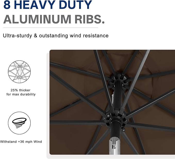 ABCCANOPY Durable Solar Led Patio Umbrellas with 32LED Lights 11FT (Brown) - Image 7