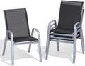 Patio Chairs Set of 4, Easily Set Up Stackable Outdoor Dining Chairs with High Back and Wide Seat, All Weather Breathable Outdoor Chairs Set of 4 with Metal Frame for Backyard Deck Pool, Black by Dovov
