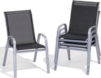 Patio Chairs Set of 4, Easily Set Up Stackable Outdoor Dining Chairs with High Back and Wide Seat, All Weather Breathable Outdoor Chairs Set of 4 with Metal Frame for Backyard Deck Pool, Black by Dovov