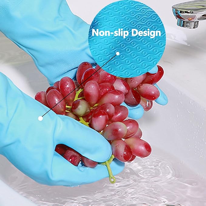 KINGFINGER Dishwashing Cleaning Gloves, 2 Pairs Reusable Rubber Gloves PVC - Image 3