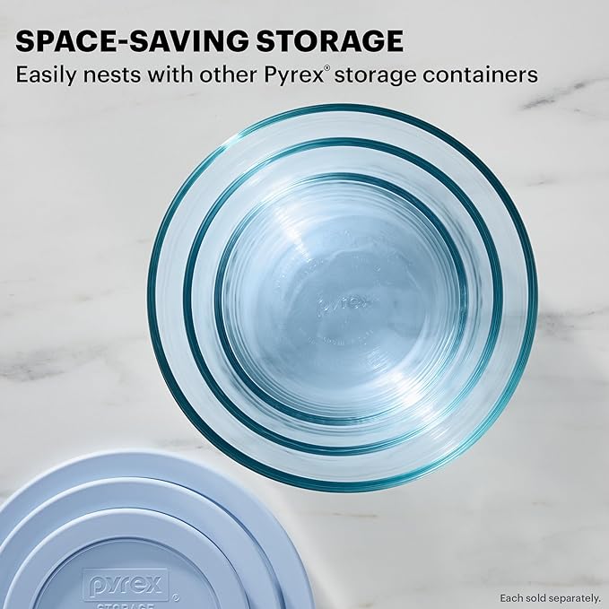 Pyrex Colors Tinted Small/Medium Round Food Storage Container Set, Snug Fit - Image 3