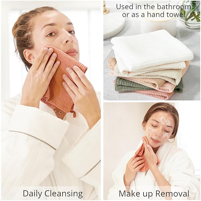 Konssy 7-Pack Soft Cotton Face Wash Cloths, Reusable Absorbent Washcloths - Image 3