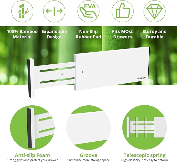 ANTOWIN 4 Pack Expandable Drawer Dividers, 4.7'' High, Extend from 12.2'' to - Image 3