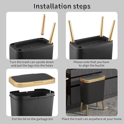 Procade 2Pack Trash Can with Lid, Modern Bedroom Garbage Can with Gold Edge - Image 5