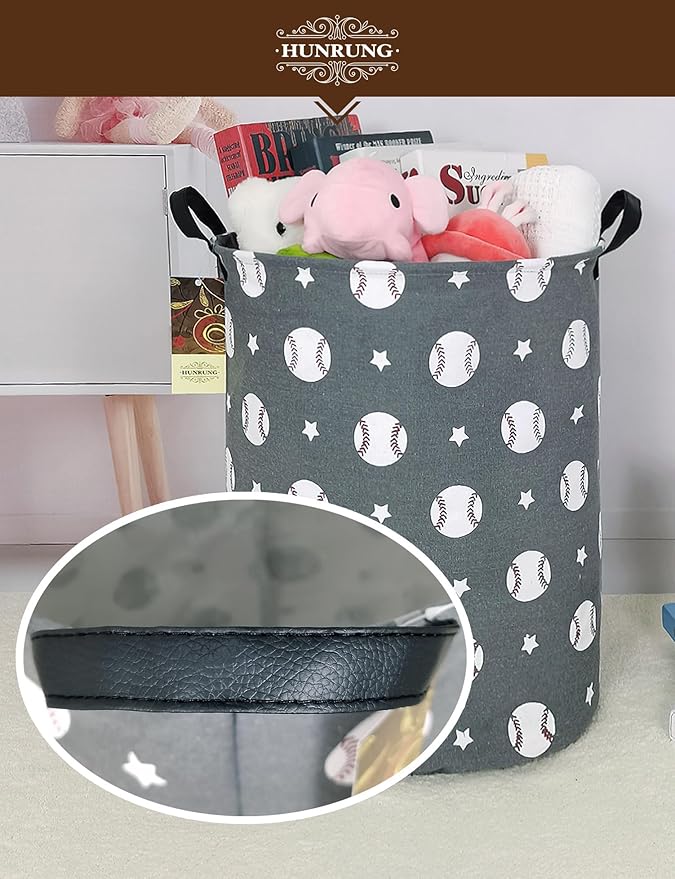 HUNRUNG Laundry Hamper, Large Canvas Fabric Lightweight Storage Basket Toy - Image 4