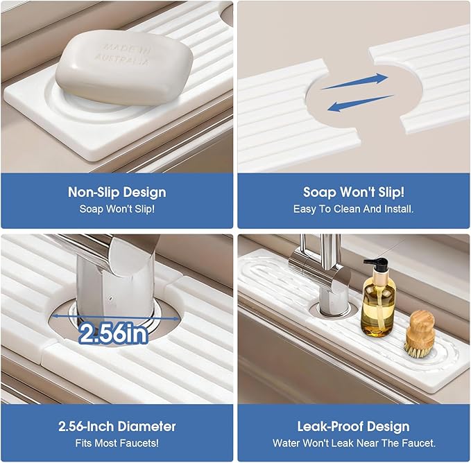 Kitchen Sink Faucet Mat, Water Absorbent Diatomite Stone Sink Tray, Diatomite - Image 5