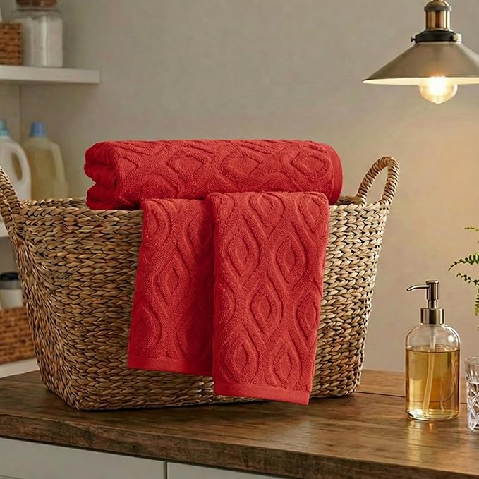 Artoid Mode 1 Pc Red 3D Diamond Grid Jacquard Hand Towels - Image 5