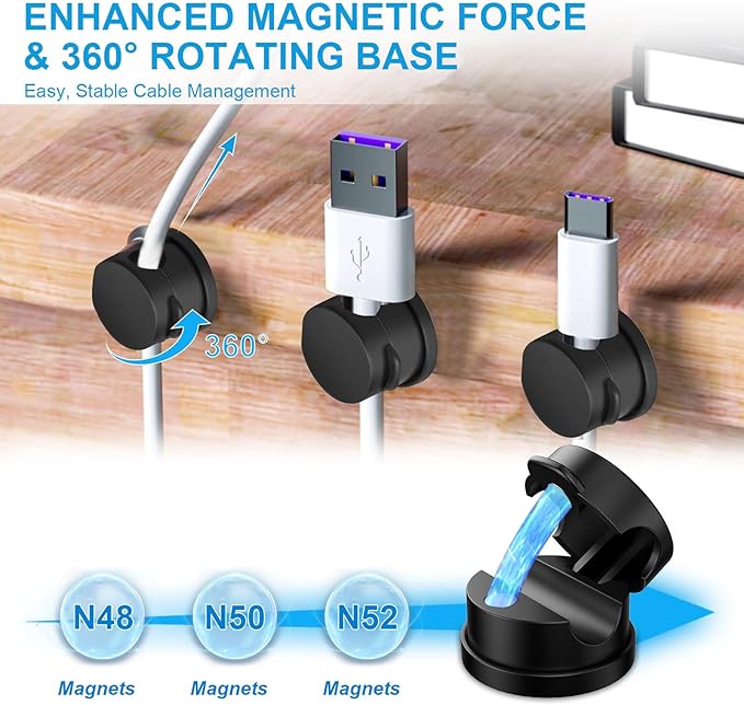 6pcs Magnetic Cable Clips, 360° Swiveling Adhesive Cable Organizer - Image 4