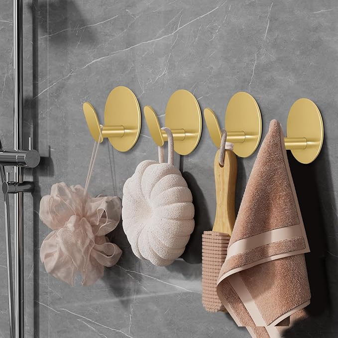 Adhesive Hooks for Bathrooms, 4 Piece Towel Hooks for Hanging Hat Robe Coat - Image 4