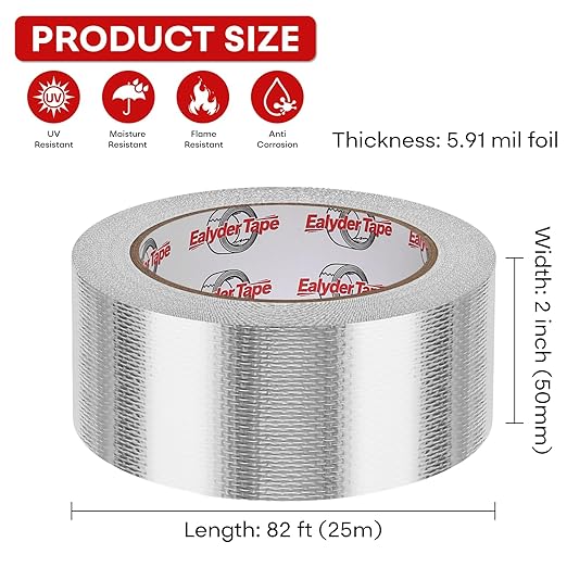 2in x 82ft Adhesive Aluminum Foil Heat Shield Tape, Fiberglass Thermal - Image 2