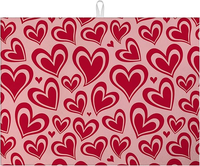 Red Hearts Dish Drying Mat for Kitchen Counter Microfiber Absorbent Dish by VisittheDuibelproduct