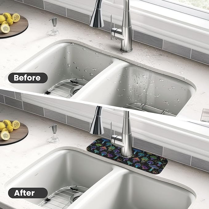 Cool Mushroom Mushrooms Kitchen Sink Splash Guard Faucet Mat Super Absorbent - Image 4