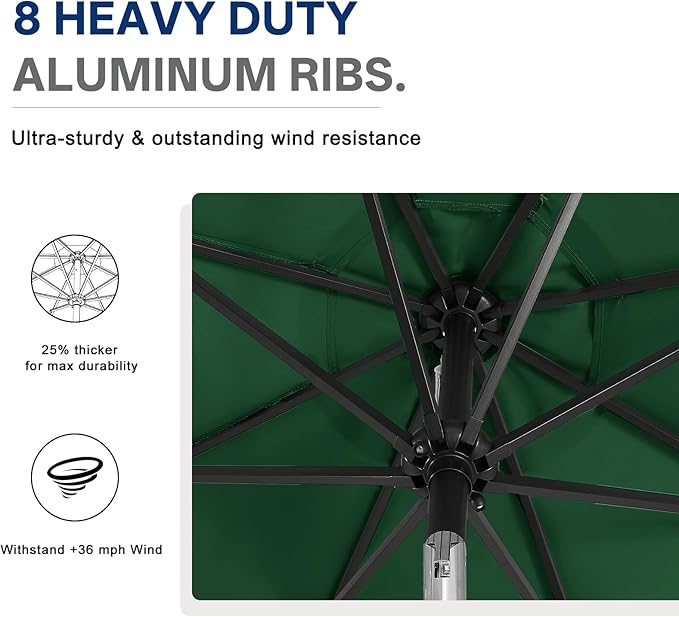 ABCCANOPY Durable Solar Led Patio Umbrellas with 32LED Lights 11FT (Deep Green) - Image 7