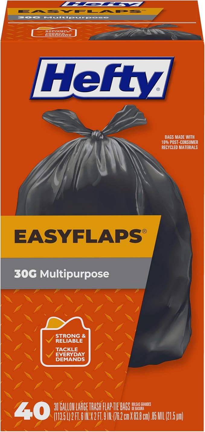 Hefty Easy Flaps Multipurpose Large Trash Bags, 30 Gallon by HON
