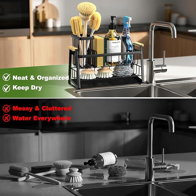 Housolution Sponge Holder for Kitchen Sink, 2-Tier Sink Caddy Organizer - Image 7