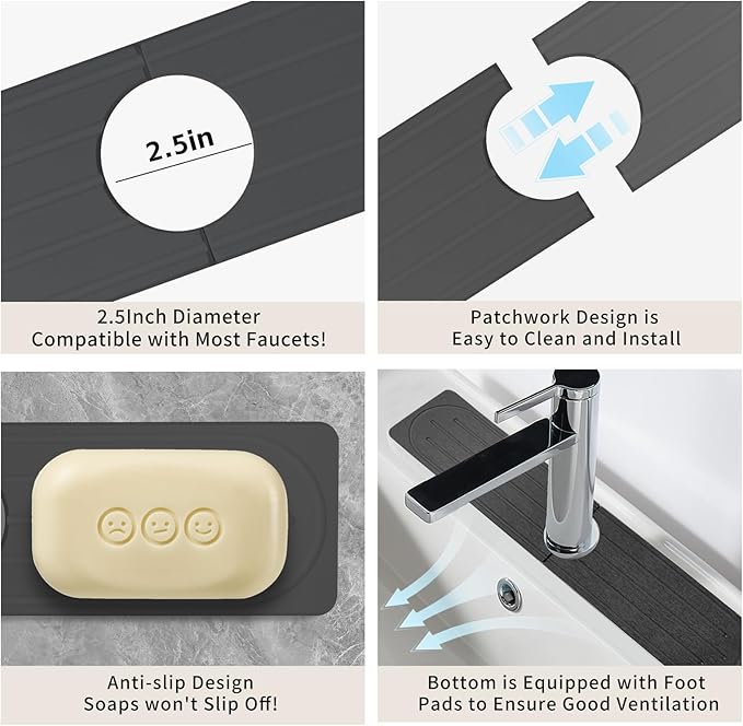 Stone Faucet Mat for Kitchen Sink, Diatomite Fast Drying Absorb Moisture Tray - Image 4