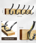 Coat Rack Wall Mount, 16.5 Inches Wood Coat Hooks Wall Mount, Wall Coat Rack - Image 7