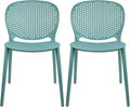 2xhome Set of 2 Patio Dining Chairs | Modern Stackable Outdoor Pool Side Chair | Weather Resistant Plastic for Yard, Porch, Balcony, Kitchen, Teal by 2xhome