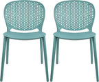 2xhome Set of 2 Patio Dining Chairs | Modern Stackable Outdoor Pool Side Chair | Weather Resistant Plastic for Yard, Porch, Balcony, Kitchen, Teal by 2xhome