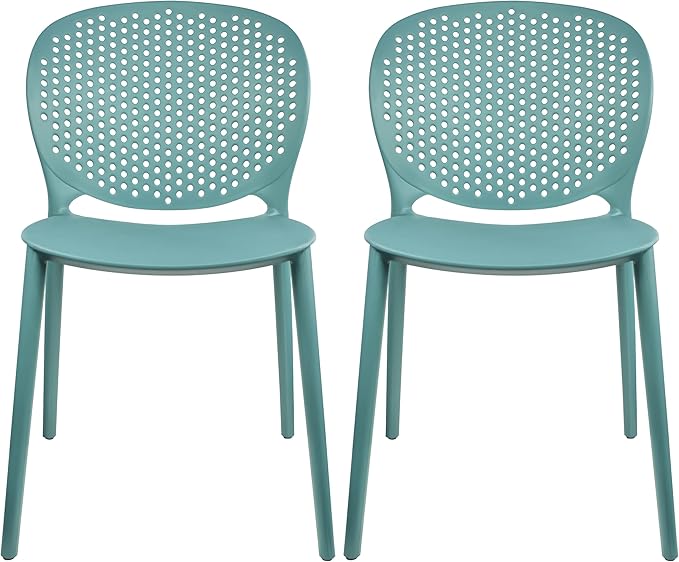 2xhome Set of 2 Patio Dining Chairs | Modern Stackable Outdoor Pool Side Chair | Weather Resistant Plastic for Yard, Porch, Balcony, Kitchen, Teal by 2xhome