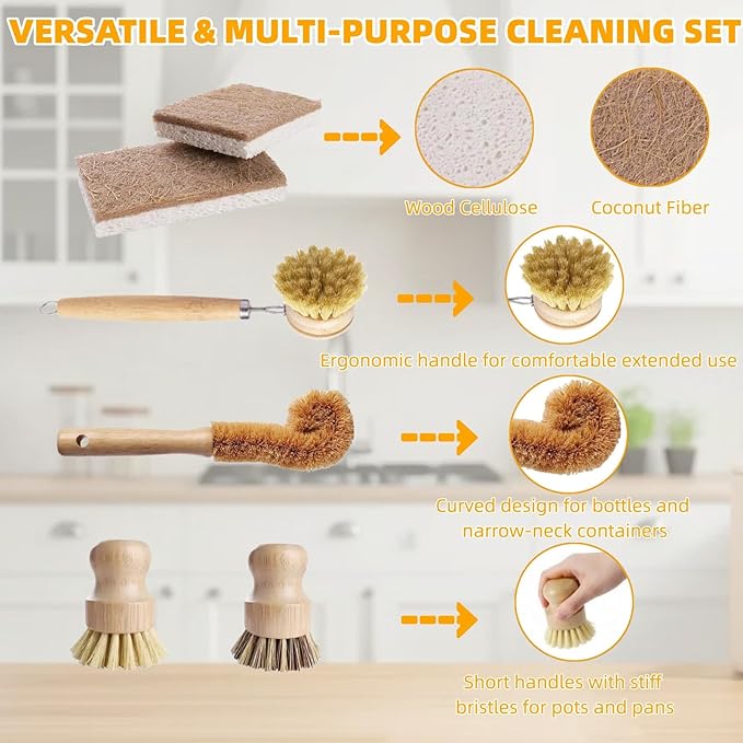 Natural Bamboo Dish Brush Set - Image 4