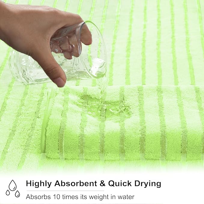 4 Pcs Grass Green Cabana Stripe Large Bath Towels 35"x70" Oversized Bath Sheet - Image 5