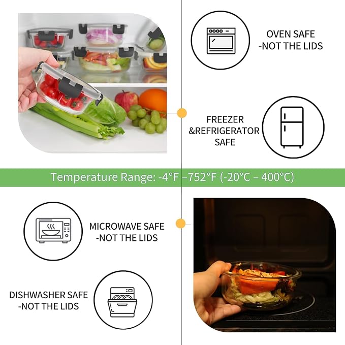 HOMBERKING [18 Piece Glass Food Storage Containers - Image 3