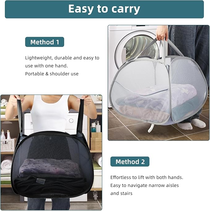 Collapsible Laundry Baskets, 90L Large Foldable Laundry Basket, Durable Mesh - Image 6