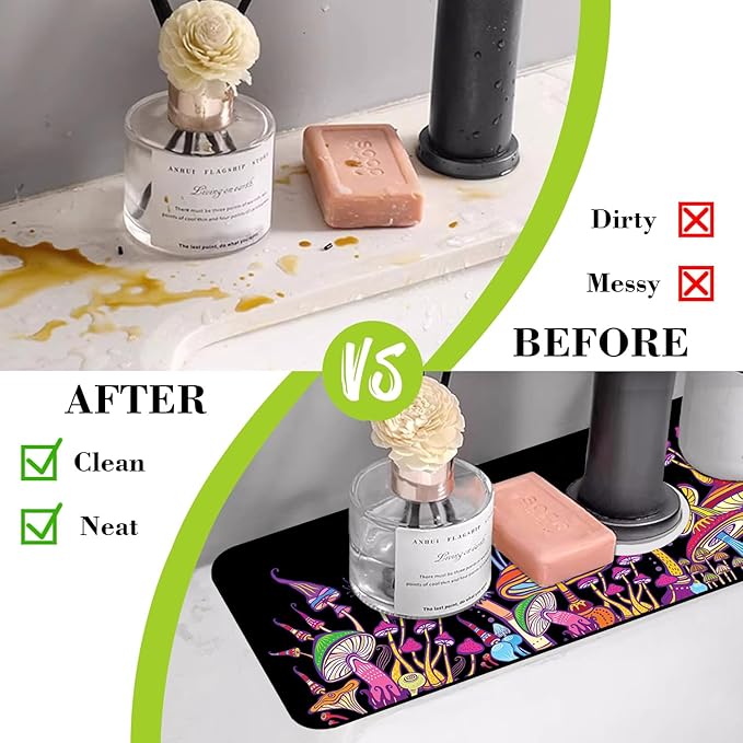 Sink Faucet Absorbing Mat Magic Mushrooms Sink Splash Guard Drying Mat - Image 6