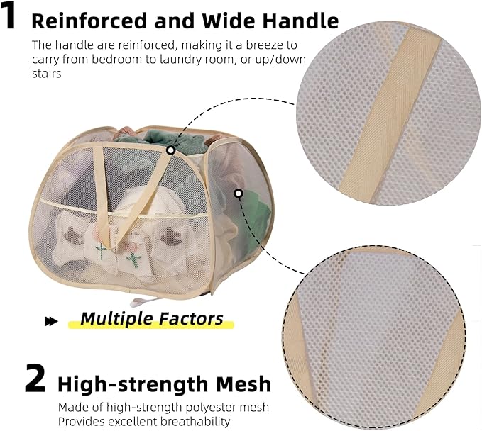 Collapsible Laundry Basket, 90L Foldable Pop Up Laundry Hamper - Image 3