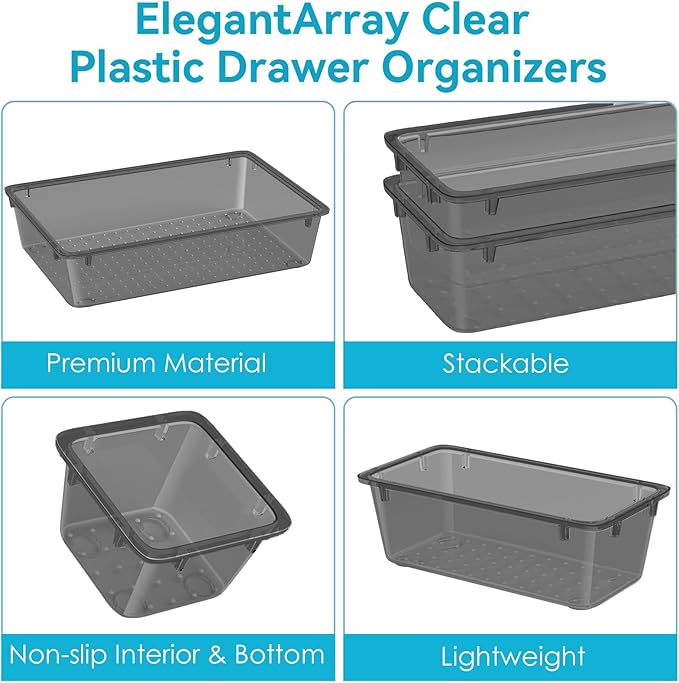 12-Piece Drawer Organizer Set, 4 Sizes Versatile Plastic Vanity Organizer - Image 3