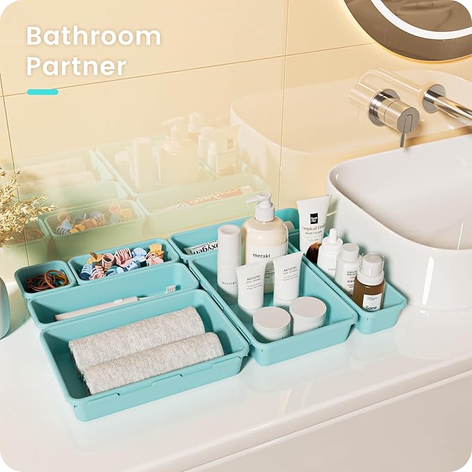 【】 【】 BlueGreen Drawer Organizer, Makeup organizer - Image 2