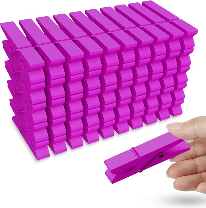 50PCS Colored Wooden Clothespins, 2.9inch Hot Pink Clothes Pins by HONGYUTAI